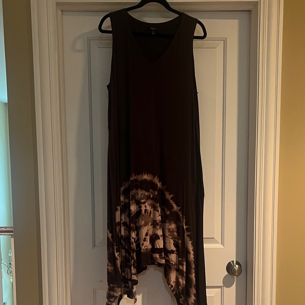 Simply Vera Vera Wang Asymmetrical Brown Tie-Dye Dress
